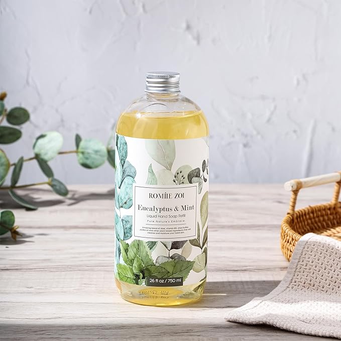 ROMIIE ZOI Liquid Hand Soap Refills, Eucalyptus & Mint, Gentle & Moisturizing Formula, 750 ML/ 26 FL OZ