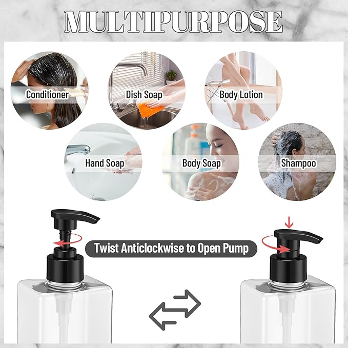 Tanlade 6 Pcs Shampoo and Conditioner Dispenser Bottles 16oz Modern Shower Soap Bottles with Pump, Labels and Marker Pen Easy to Refill Body Wash Dispensers for Home Bathroom Decoration(Clear)