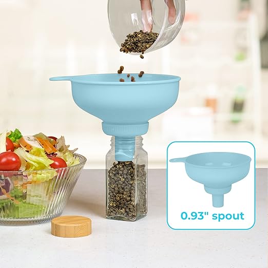 Wide Mouth Kitchen Funnel, Food Grade Plastic Cooking Canning Funnel with 4 Sizes Spouts for Filling Wide and Regular Mason Jars, Spray Dropper Oil Bottle Jug Spices Shampoo Sauce
