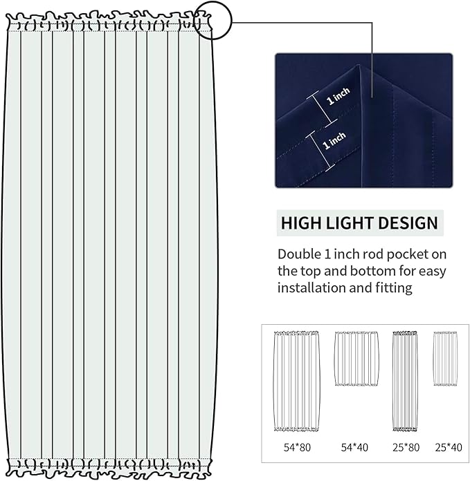 DWCN French Door Curtains Rod Pocket Thermal Blackout Curtain with Glass Window, Kitchen and Patio Door Privacy, 54 X 80 Inches Long, 1 Curtain Panel with Tieback, Navy Blue