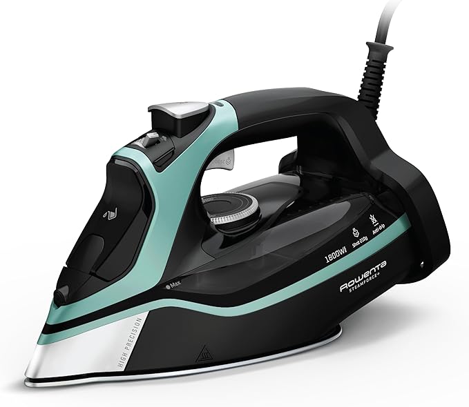 Rowenta Steam Force Stainless Steel Soleplate Steam Iron for Clothes, 400 Microsteam Holes, 1800 Watts, Ironing, Fabric Steamer, Garment Steamer, Digital Display, Precision Tip, DW9440