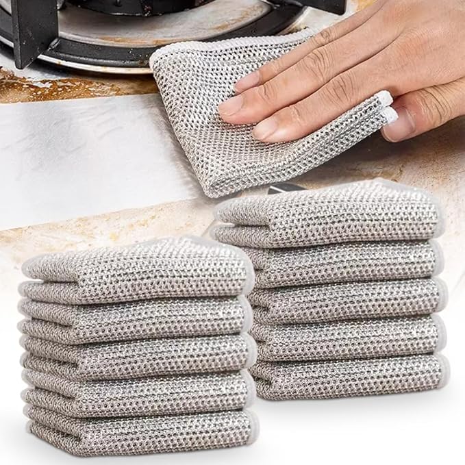 Multipurpose Wire Dishwashing Rags for Wet and Dry, 2024 New Reusable Non Scratch Wire Dishcloth, Premium Scrubbing Wire Dishwashing Rags for Scrubs Dishes, Sinks Cleans (10)