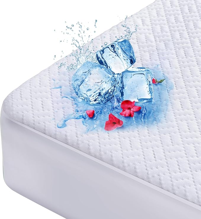 Cooling Waterproof Mattress Protector Twin XL Size, Mattress Cover 3D Air Fabric Mattress Pad Cover Smooth Soft Breathable Noiseless, 8''-21'' Deep Pocket