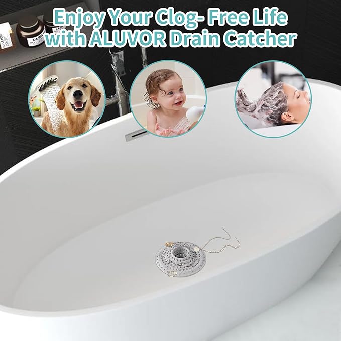 Bathtub Drain Hair Catcher,Silicone Tub Hair Catcher Drain Protector,All-in-one Shower Hair Drain Catcher Strainer for 1.48'' to 1.76'' Regular Drains, 3PCS(Patent Pending)
