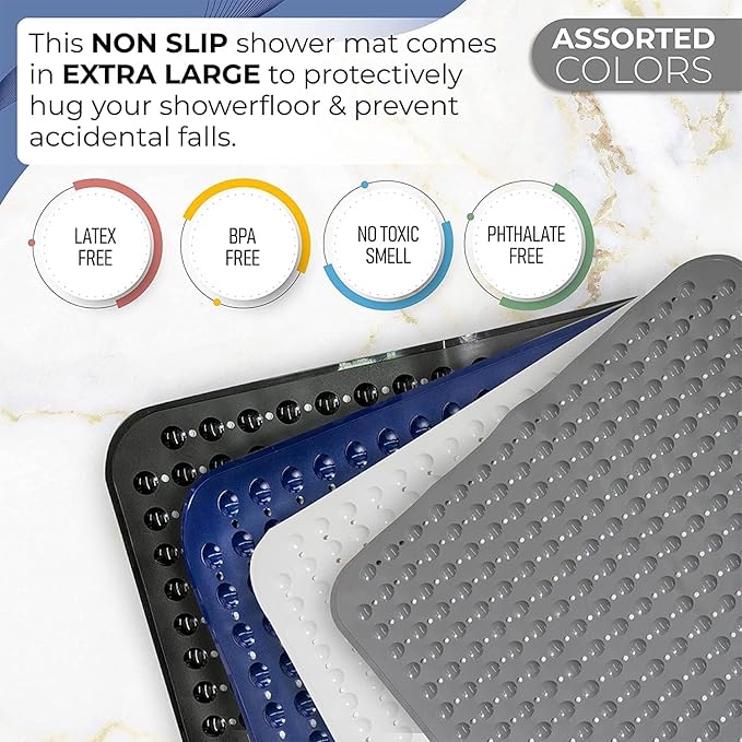 ENKOSI Extra Large Square Non Slip Shower Mat - 31 x 31-inch XL Bathroom Shower Mat - Square Shower Matts for Shower Stall Floors | Secure Suction Cups and Drain Holes (31x31 Clear Brown)