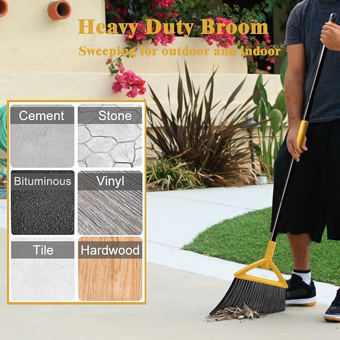 Heavy Duty Broom Outdoor and Indoor, 3 Pack Upgraded Commercial Angle Brooms, Perfect Yellow Broom of House, Kitchen, Garage, Courtyard