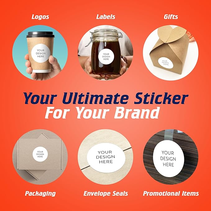 5-1000 Custom Vinyl Stickers - Upload Your own Image, Text, Design, Logo - Personalized Logo Labels for Handmade, Packaging, Bottle, Jars, Candle, Brand Stickers (White, 2x2)