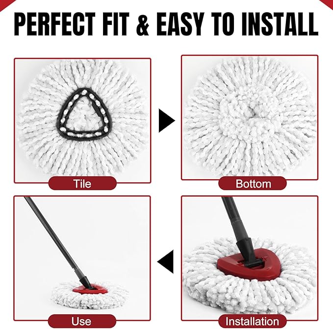 12Pcs Spin Mop Replacement Heads, White Large 360° Easy Wring Spin Mop 100% Microfiber Refill, Easy Cleaning Spin Mop Heads, Deep Clean, Machine Washable for Easy House Cleaning Floor Mopping