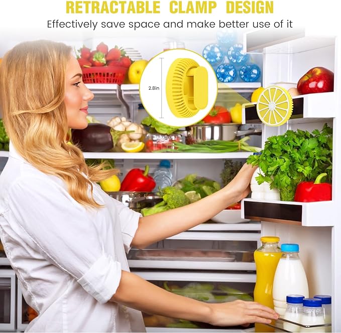 Refrigerator Deodorizer for Kitchen & Small Spaces, 2 Years Fresh Odor Eliminator for Fridge with AOP-KF Solid Alkali Tech, Lemon Design & Adjustable Clip Design (2.7"/50g)