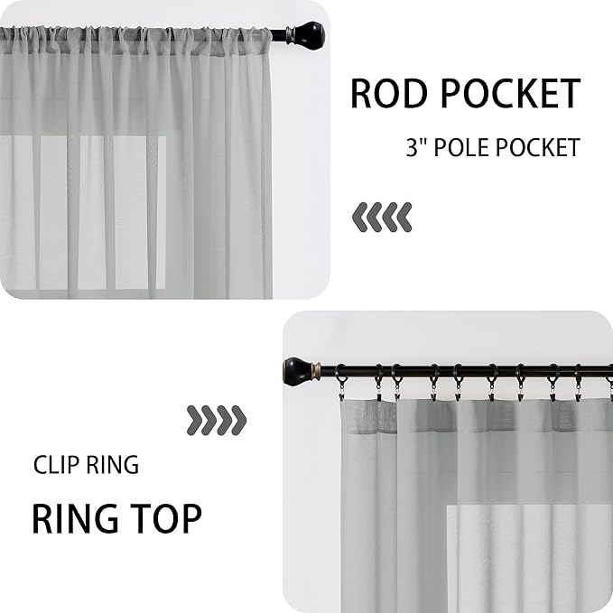 Tollpiz Sheer Door Curtains Closet Linen Textured Curtain Sheers Doorway Light Filtering Voile French Door Rod Pocket Curtains Patio Glass Door, 54 x 63 inches Long, Silver Grey, Set of 1 Panel