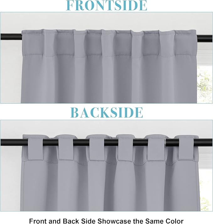RYB HOME Curtains for Living Room - Blackout Curtains Sunlight Block Privacy for Dining Bedroom Bay Window French Door Decor, W 42 x L 72, Silver Grey, 1 Pair