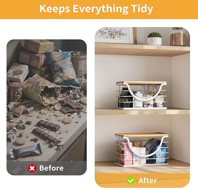 Extra Large Trash Bag Holder Stackable Kitchen Storage White, 2 Pack Wall Mounted Pantry Organizers and Storage with Bamboo Top, Garbage Bag Dispenser Under Sink for Laundry Room and Kitchen