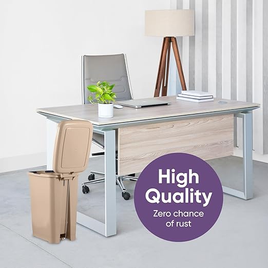 Superio 2.5 Gal Slim Step On Pedal Plastic Trash Can, Waste Bin for Under Desk, Office, Bedroom, Bathroom- 10 Qt, Beige