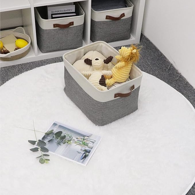 HNZIGE Fabric Storage Baskets for Shelves(3 Pack) Large Collapsible Storage Baskets for Organizing, Decorative Baskets Bins Set with Handles for Closet, Clothes, Toy(White&Gray,15" x 11" x 9.5")