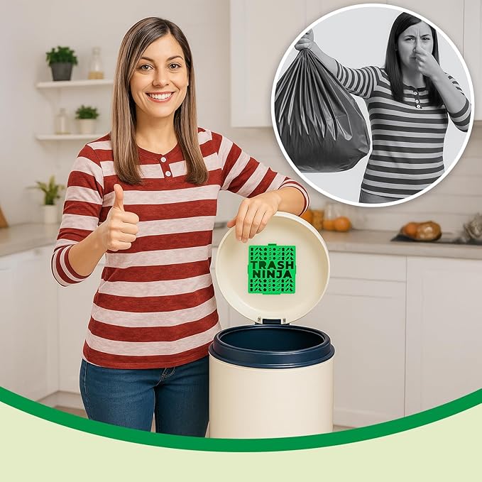 Trash Ninja Trash Can Deodorizer and Odor Eliminator (2 Pack) for Indoor Trash Cans Up to 10 Gallons, Made with Natural Activated Carbon - Lasts Up to 3 Months - Garbage Can Deodorizer to Control Odor