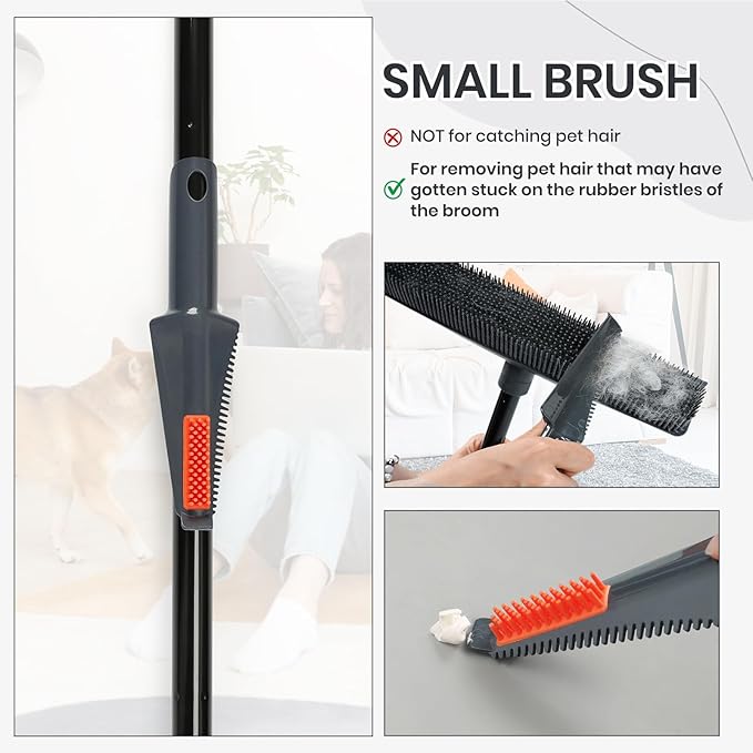 MAVRIZ Rubber Broom Carpet Rake for Pet Hair Removal, Pet Hair Broom for Hardwood Floor, Fur Remover with Squeegee