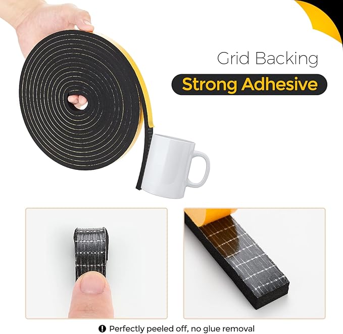 16.5 Feet Weather Stripping Door Seal, 1" Wide X 3/8" Thick Door Seal Strip High Density Foam Tape Adhesive Strip for Door Soundproofing,Window Insulation (1" x 3/8" x 16.5FT,Black)