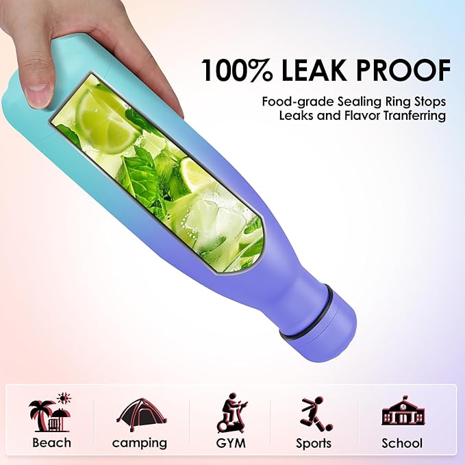 17oz Cola-Bottle Shaped Stainless Steel Leak-proof Water Bottle,Double Wall Vacuum Insulated Metal,Travel Mug For Sports Indoors & Outdoors,BPA-Free Kids Flasks,Purple Blue(4Pack)