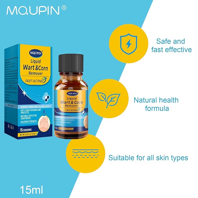 MQUPIN Liquid Corn Removers for Feet, Corn Remover for Toes-Fast Acting Liquid for Corn, Common and Plantar Removal-Safe Foot Care with Corn Cushions