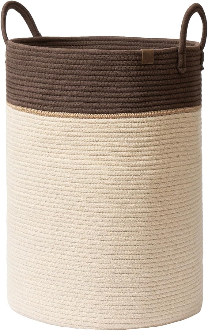 LA JOLIE MUSE Woven Basket Rope Storage Baskets - Tall Cotton Laundry Basket, Blanket, Kids Toy, Nursery Clothes Hamper, Oatmeal, 72 Litres
