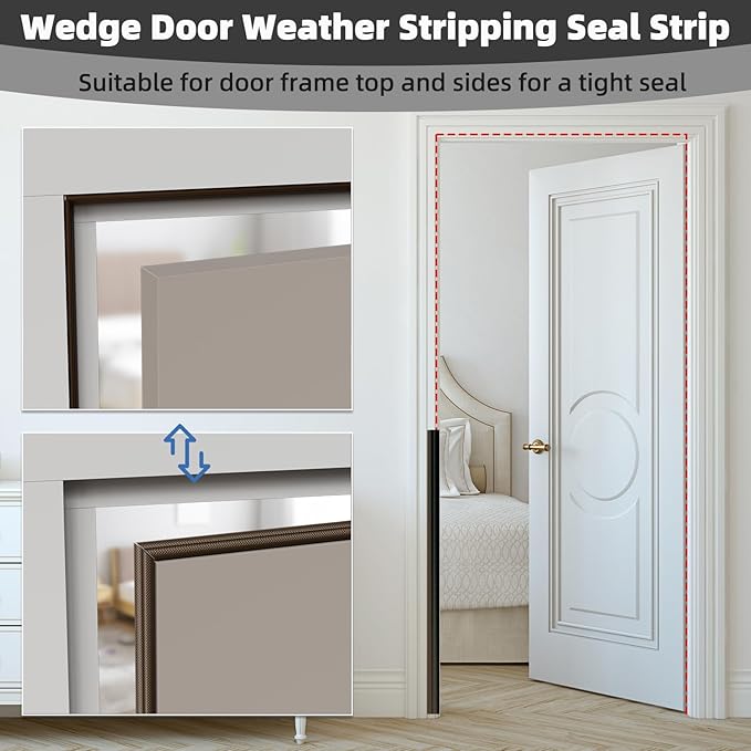 3Pcs×196" Wedge Weather Stripping Door Seal Strip for Door Frame & Window,Self Adhesive Window Insulation Draft Stopper Seal for Winter,Gray Foam Door Gap Filler for Soundproofing Light Blocker,Brown