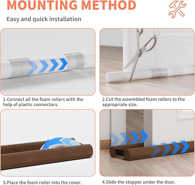 Upgraded Door Draft Stopper for Bottom of Door, Under Door Gap Filler for Big Gap, No Folding Required, Flexible Installation Door Sweep soundproofing Strip for Home & Apartment, 28-32in, Brown