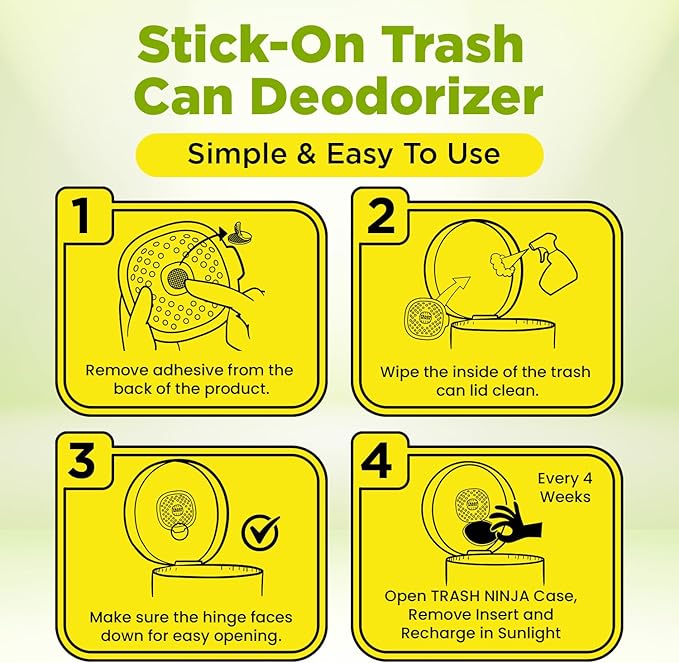 Trash Ninja Trash Odor Eliminator – Long-Lasting Citrus Scent Deodorizer with Activated Charcoal, Stick-On Freshener for Garbage Can, Fridge, Bathroom, Kitchen, and Diaper Pail Odors