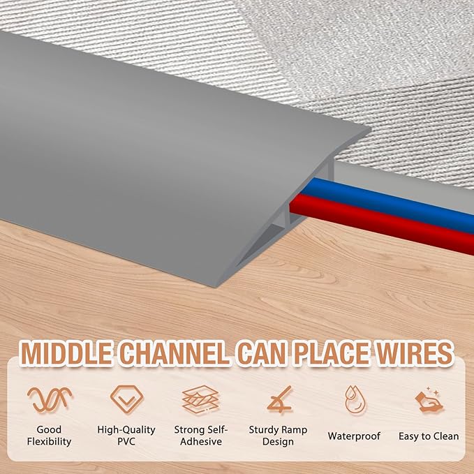Floor Transition Strip Self Adhesive Vinyl Door Threshold for Doorways Carpet Edging Trim Overlap Edge Reducer for Laminate Floor, Carpet, Tile (Gray, 3/5" to 4/5", 10Ft)