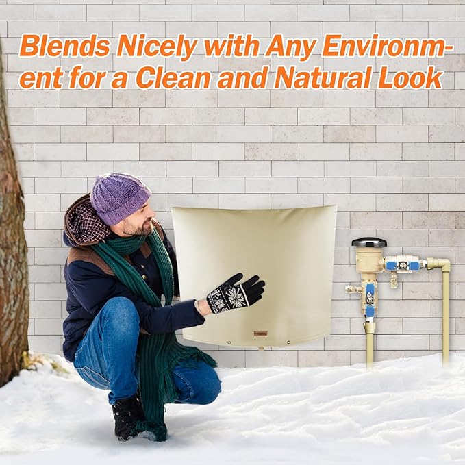 Backflow Preventer Pipe Insulation Cover (5°F) - Irrigation Sprinkler Valve Insulated Pouch - Water Well Pump Cover - Sturdy 5 Layers for Winter Freeze Protection, 52" W x 32" H, Beige