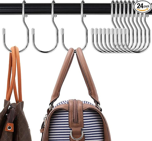 24-Pack Purse Hangers for Closet, Large 5-inch Twist Design Hooks for Bags, Purses, Handbags, Belts, Scarves, Hats (Platinum)