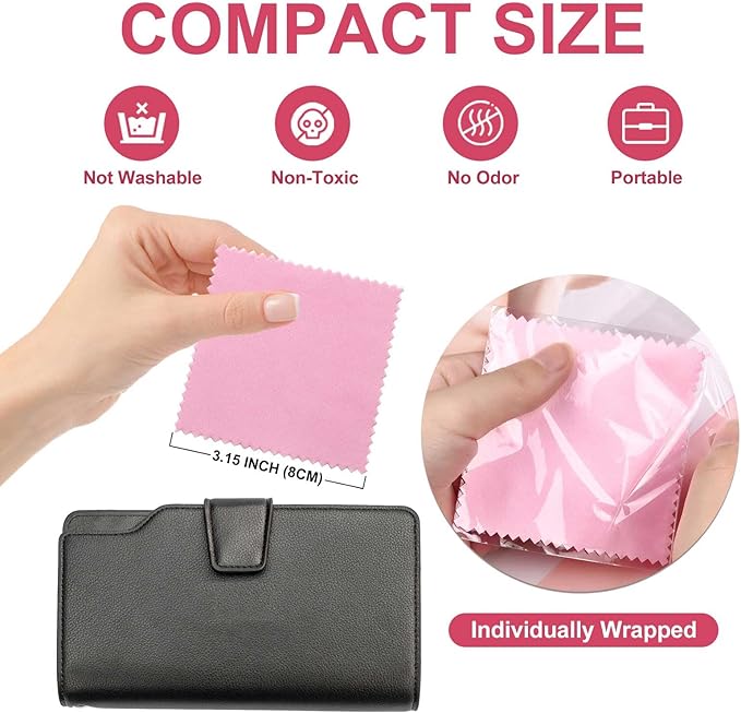 SEVENWELL 50pcs Jewelry Cleaning Cloth Pink Polishing Cloth for Sterling Silver Gold Platinum Small Silver Polish 8x8cm