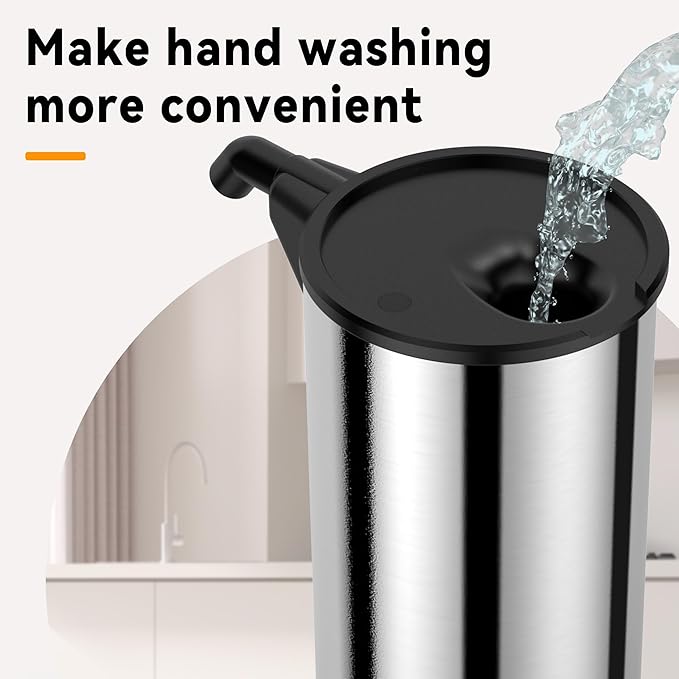 Automatic Soap Dispenser,Stainless Steel Material, Rechargeable Touchless Hand Sanitizer Pump,4 Adjustable Levels Smart Electric Dispenser,Suitable for Bathroom,Kitchen (Battery Silver)