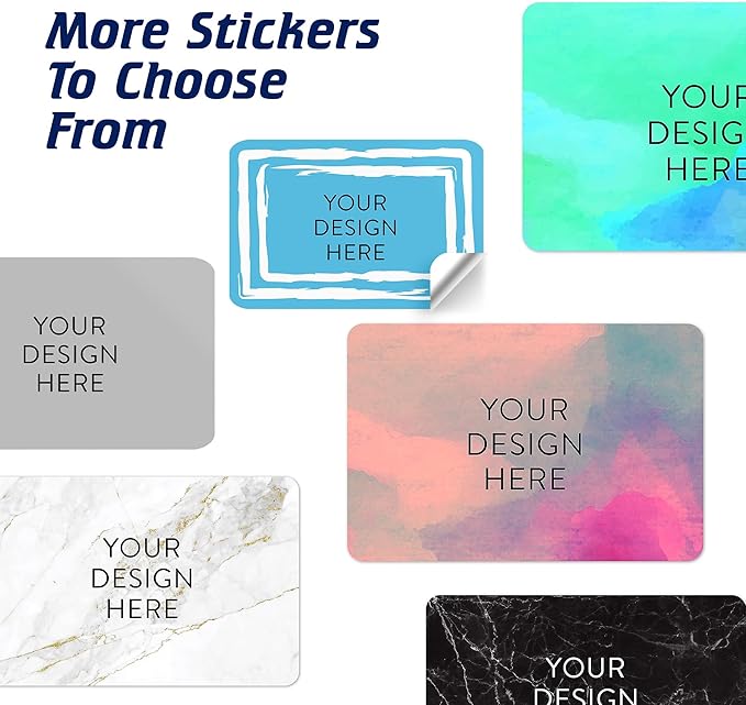 100 Custom Vinyl Stickers - Upload Your own Image, Text, Design, Logo - Personalized Logo Labels for Handmade, Packaging, Bottle, Jars, Candle, Brand Stickers (Blue Swirls, 3x2)