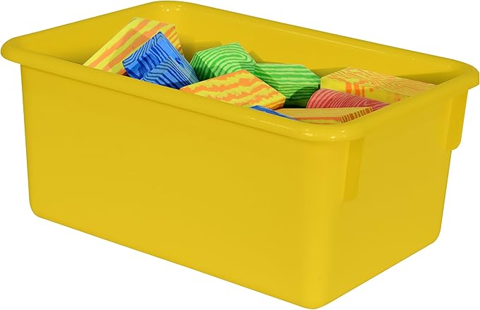 Wood Designs Cubby Storage Bin, Heavy Duty Plastic Containers for Kids Yellow Cubby Tray Set of 12