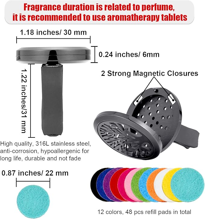 2 Pieces 316L Car Aromatherapy Oil Diffuser Air Freshener with 48 Felt Pad (Tree Patterns)