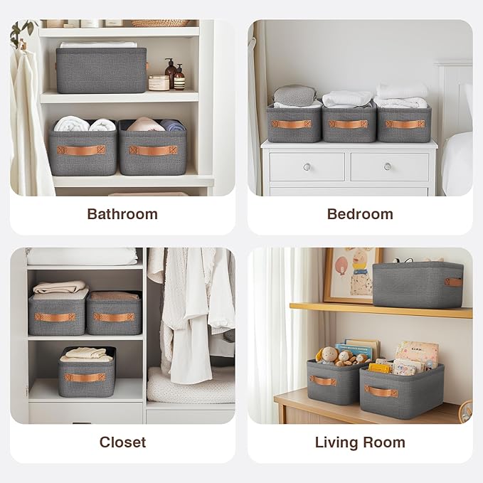 Large Storage Baskets for Shelves 3 Packs, Fabric Storage Bins for Shelves with Handles, 16.1'' L ×12.2'' W × 8.2'' H Collapsible Baskets for Organizing Clothes, Toy, Grey