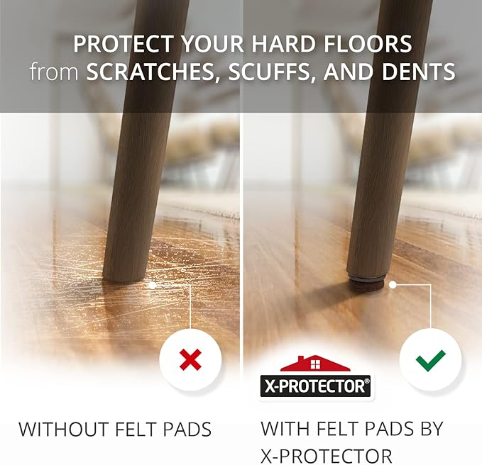 Screw-On Felt Furniture Pads X-Protector 24 PCS - 0.8” Chair Leg Floor Protectors for Hardwood Floors - Premium Chair Glides - Brown Floor Protectors for Chairs - The Best Furniture Sliders!