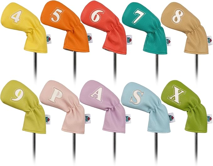 Big Crazy Golf Iron Covers, 10pcs Colorful Iron Head Covers, Long Neck and Elastic Closure for Club Protect, Golf Iron Head Covers Set for Man and Woman