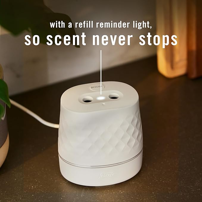 Febreze Plug Scent Booster Starter Kit, Oil Diffuser, Air Freshener Plug in, Continuous Scent Device + 2 Gain Original Refills