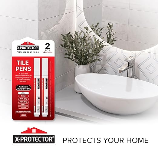 X-Protector Pen for Grout - 2 PCS, White - Ideal Grout Paint Pens to Make Grout White Again - Premium Grout Renew Pen with 2 Tips Types - Make Your Grouts Perfect Again!