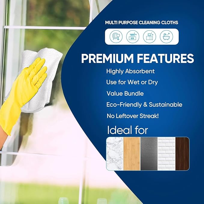 AIDEA Microfiber Cleaning Cloth White-100PK, Absorbent Cleaning Rags, Commercial Shop Rags Lint-Free, Scratch-Free, White Microfiber Towels for Cars, Kitchen Towels White 11.5 in.x 11.5 in.