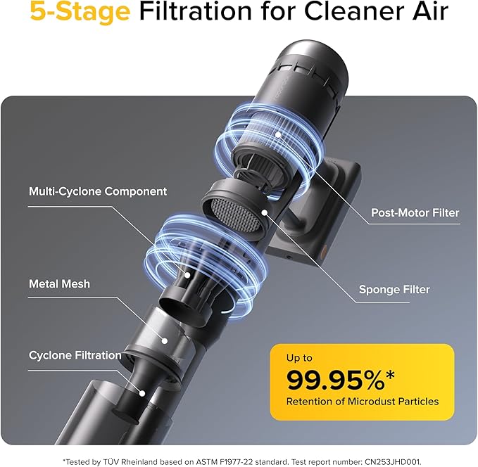 roborock H60 Ultra Cordless Stick Vacuum Cleaner, Upgraded 210AW Suction Stick Vacuum with 90-Min Runtime, 90° Bendable Tube, LED Dust Detection, Vacuum Cleaners for Carpets, Hard Floors & Pet Hair