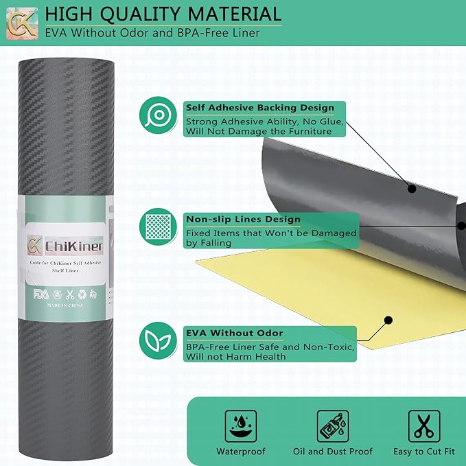 Self-Adhesive Shelf Liner Kitchen Liner, Waterproof Backed Paper Easy Peel and Stick Contact Liner Without Residue for Decor Your Desk Surface, Kitchen Countertops (Silver, 23.6 x 236.2 inches)