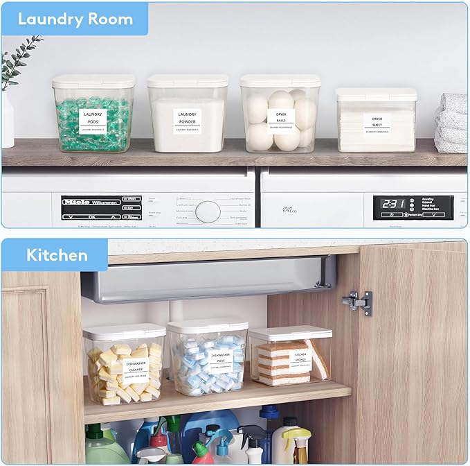Lifewit 4+1 Laundry Pods Container & Dryer Sheet Holder, Large Powder Detergent Dispenser Storage Jars, Laundry Room Containers for Scent Booster Beads with Pop up Lids, Labels and Scoop