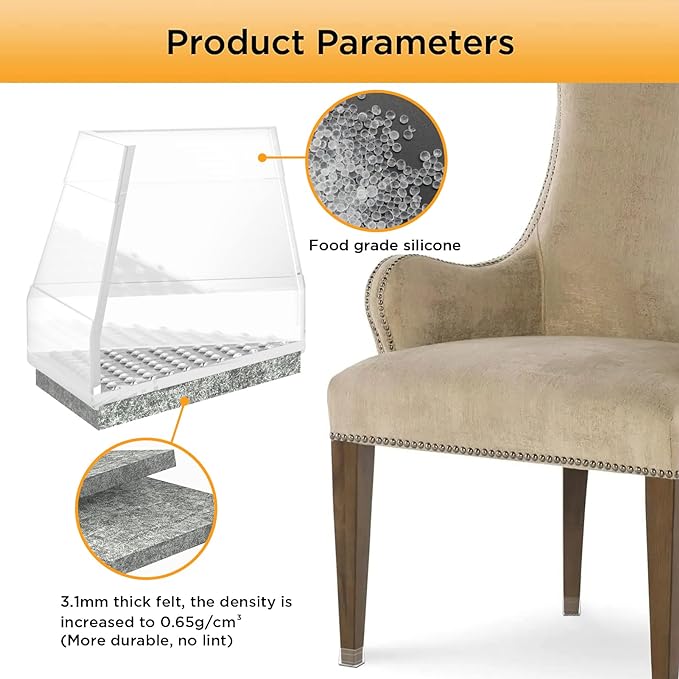 Square Chair Leg Protectors for Hardwood Floors,16 Pcs Silicone Felt Furniture Legs Caps to Prevent Floor from Scratches and Reduce Noise, Easy to Move, (Clear, Fit: 0.866-1.14").