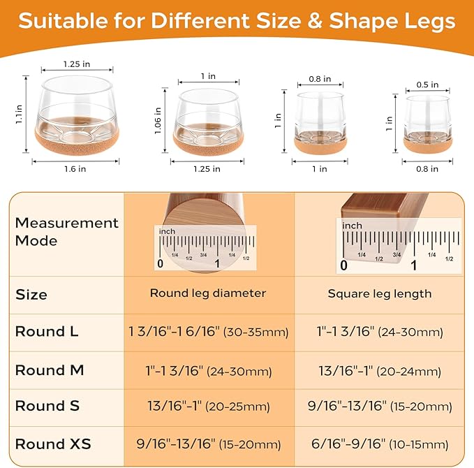 Meldel 24 PCS Silicone Chair Leg Floor Protectors Extra Small(0.6"-0.8") Rubber Felt Furniture Pads Chair Legs Caps/Covers for Hardwood Floors, Tile from Scratches & Reduce Noise - Round, Clear