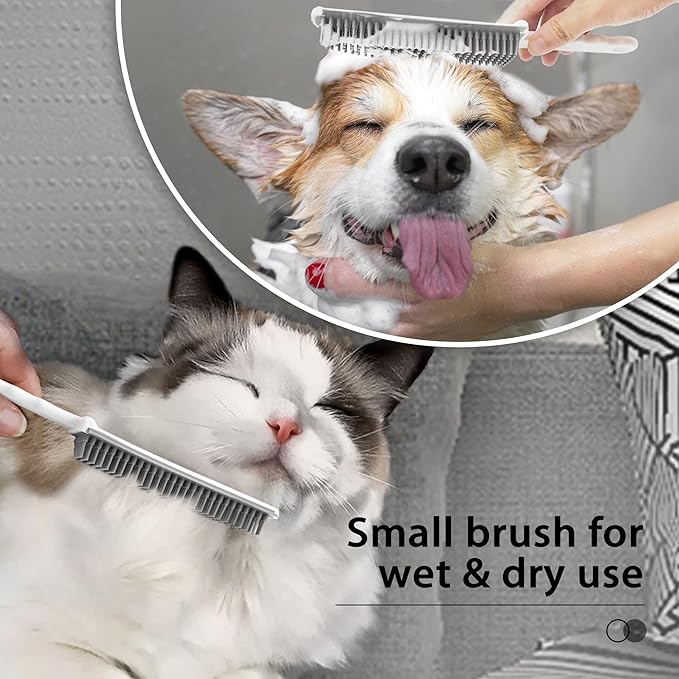 JEHONN Rubber Broom Carpet Rake Brush for Pet Hair with Squeegee, 52.8 inches Long Handle Silicone Fur Scraper Removal Tool with Detailing Lint Comb for Rug, Tile, Hardwood Floor Cleaning (Red)