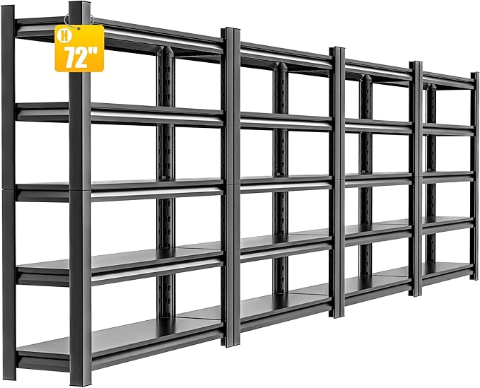 4 Pieces Garage Shelving,5 Tier 72"X47.2"X23.6"Inches,Storage Shelves Heavy Duty Thickened Metal Shelves Shelving Units and Storage,Garage Shelves Unit for Basement Metro