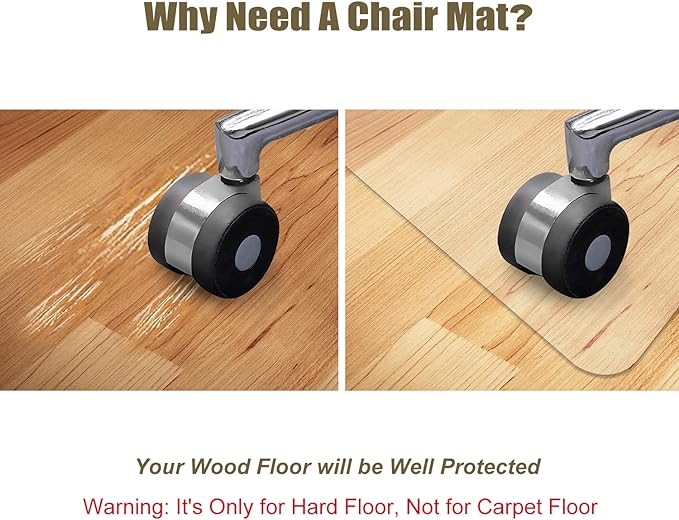 Kuyal Clear Chair mat for Hardwood Floor 44 x 58 inches Transparent Floor Mats Wood/Tile Protection Mat for Office & Home (44" X 58" Rectangle)