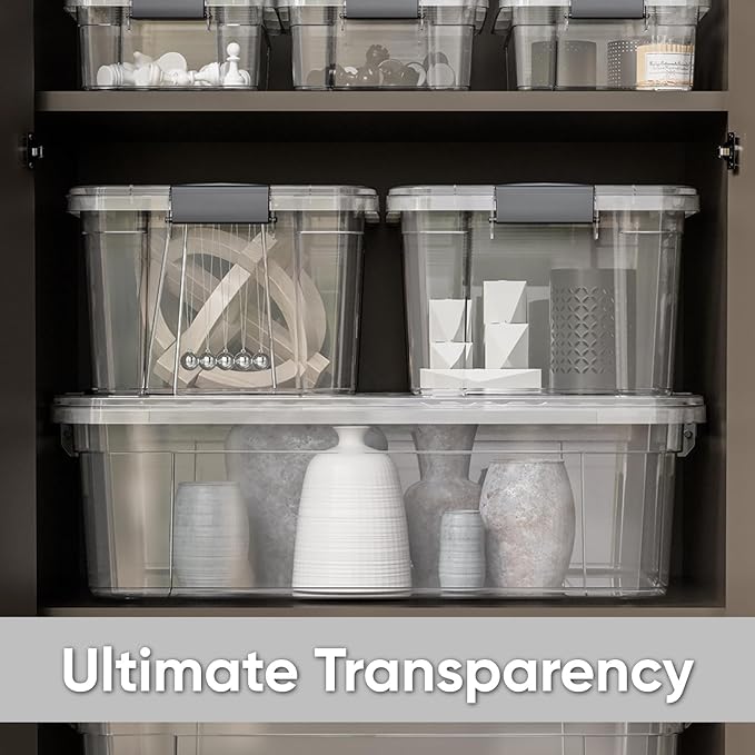 Superio Storage Bins with Lids - Clear Boxes for Organizing, Stackable Plastic Containers - BPA Free, Non-Toxic, Odor Free, Organizer for Home, Office, Dorm(4 Pack, 11 Qt)